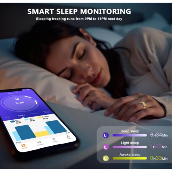 Smart Ring Health Tracker for Men Women-IP68 Waterproof, Size:8 - Picture 2 of 6